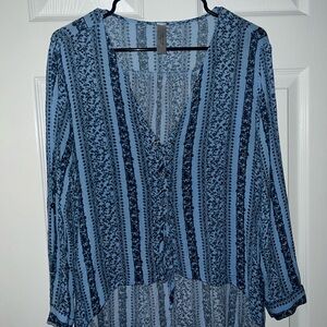 Mahina Blue and Black Patterned Blouse